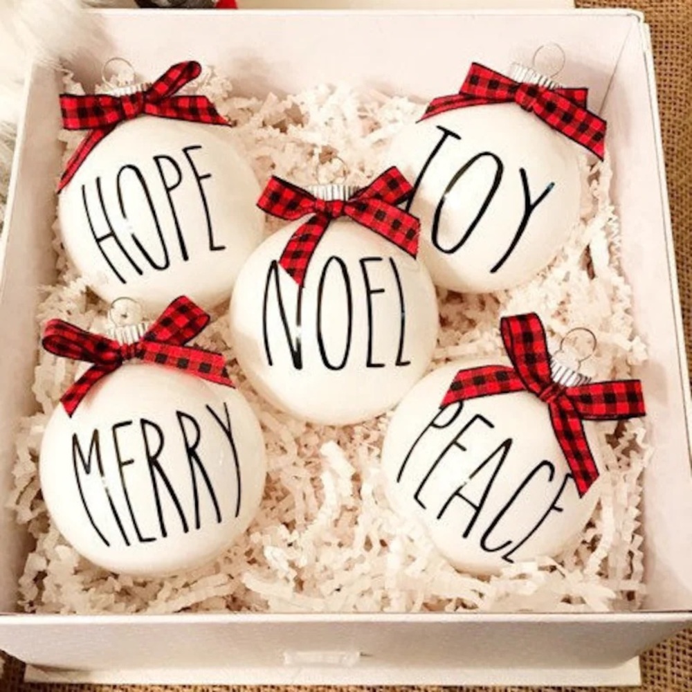 Rae Dunn inspired christmas decals for ornaments